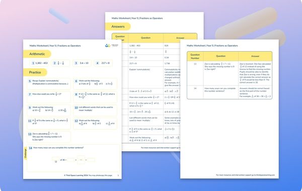 Maths Worksheet Fractions as Operators Year 5