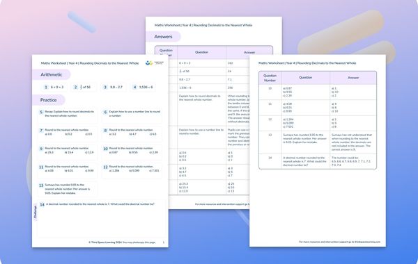 Maths Worksheet Rounding Decimals To The Nearest Whole Year 4