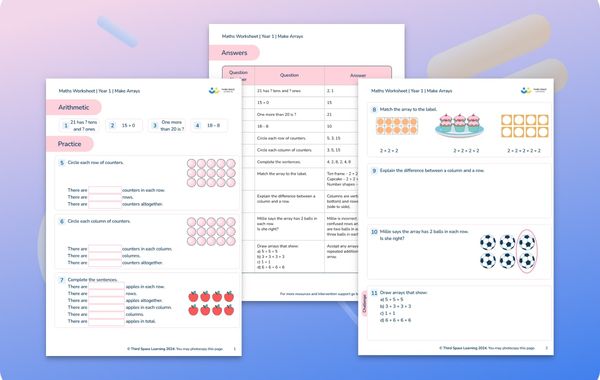 Maths Worksheet Making Arrays Year 1
