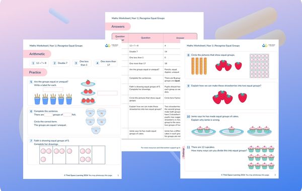Maths Worksheet Recognising Equal Groups Year 1