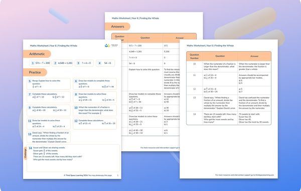 Maths Worksheet Finding the Whole Year 6