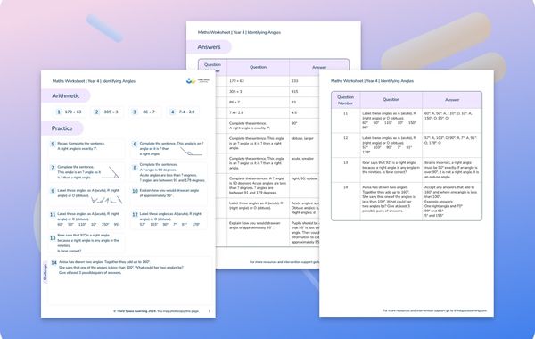 Maths Worksheet Identifying Angles Year 4