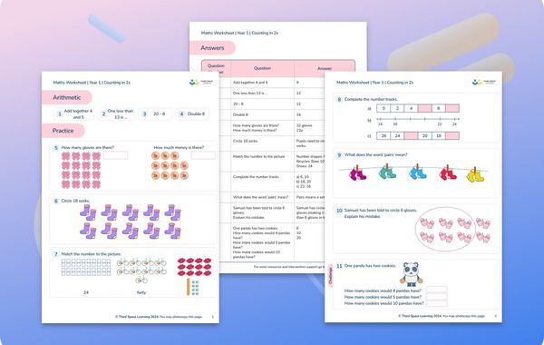 Maths Worksheet Counting in 2s Year 1