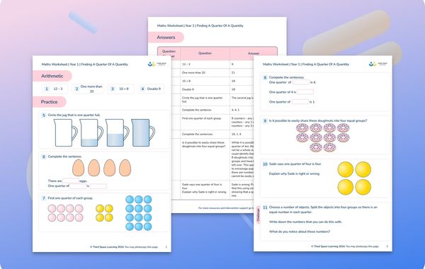 Maths Worksheet Finding A Quarter Of A Quantity Year 1