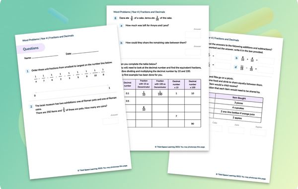 Word Problems | Fractions And Decimals | Year 4
