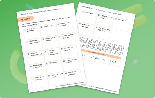 Code Crackers Pack Fractions, Decimals and Percentages Year 6