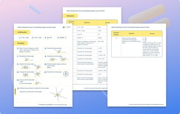 Maths Worksheet Calculating Angles Around a Point Year 5