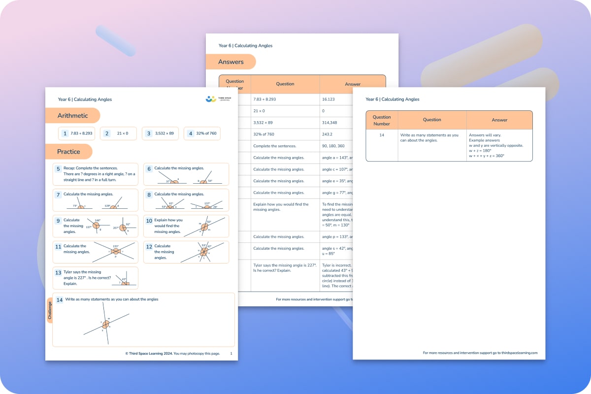 Maths Worksheets | Calculating Angles | Year 6