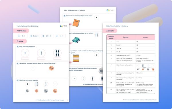 Maths Worksheet Unitising Year 1
