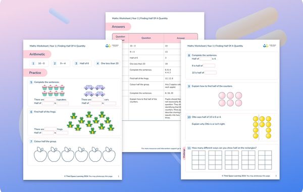 Maths Worksheet Finding Half Of A Quantity Year 1
