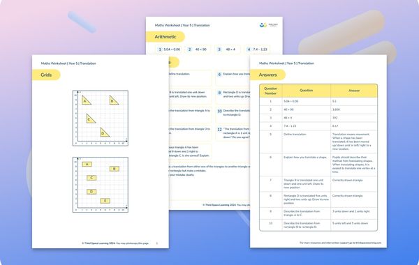 Maths Worksheet Translation Year 5