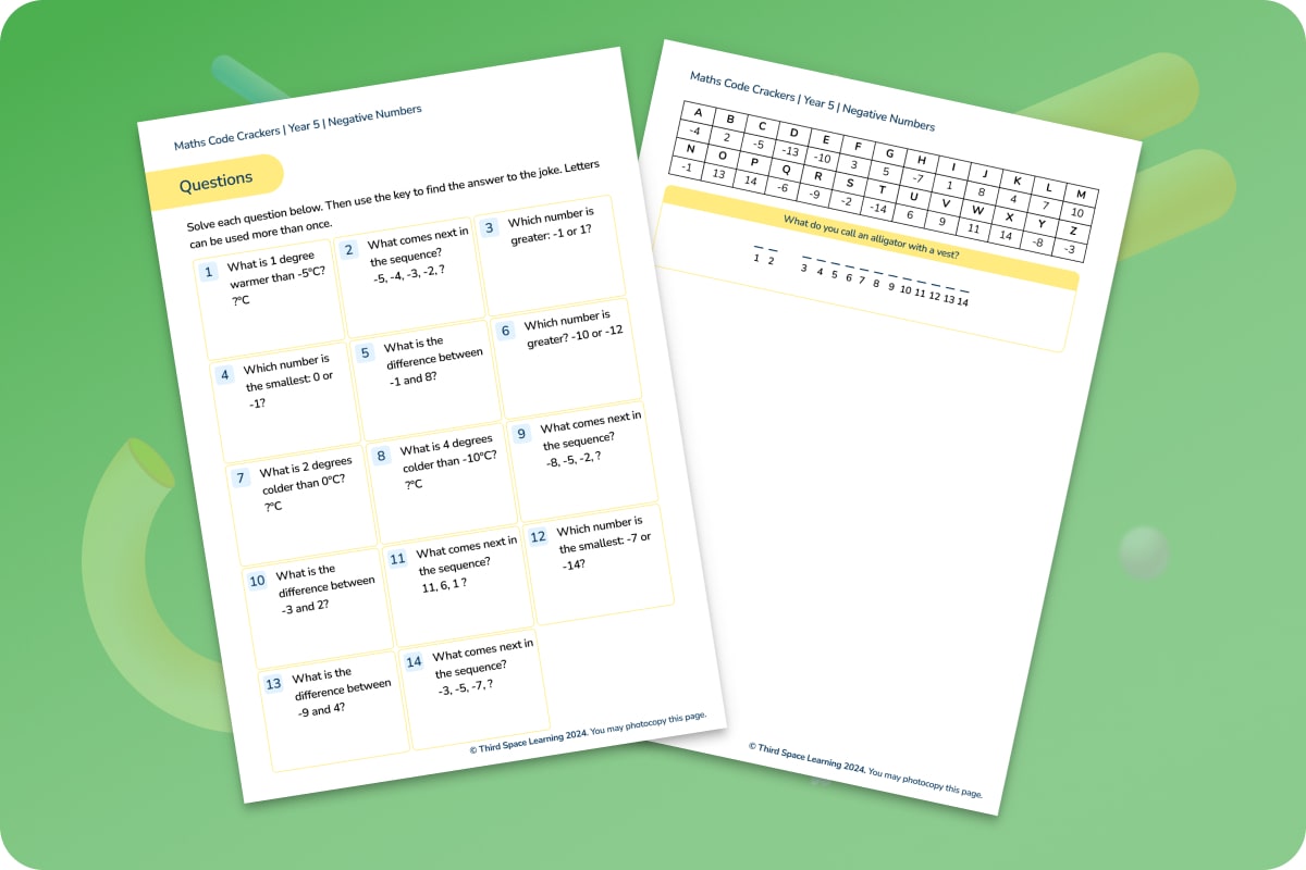 Maths Code Crackers Pack | Negative Numbers | Year 5