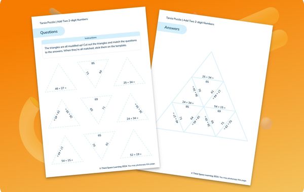Tarsia Puzzle Add Two 2-Digit Numbers Year 2