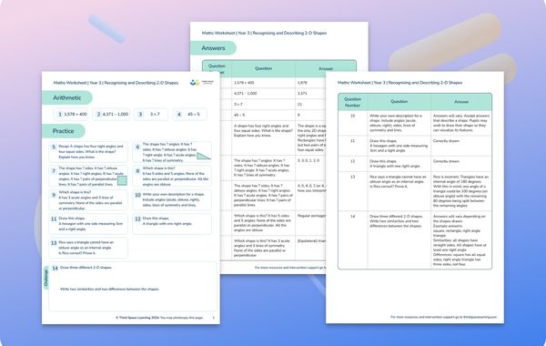 Maths Worksheet Recognising 2-D Shapes Year 3