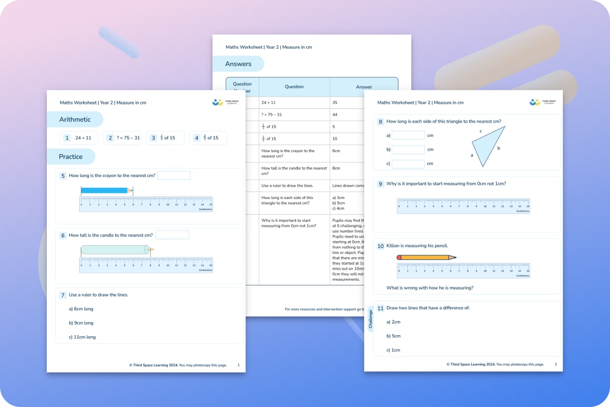 Maths Worksheets | Measuring In CM | Year 2