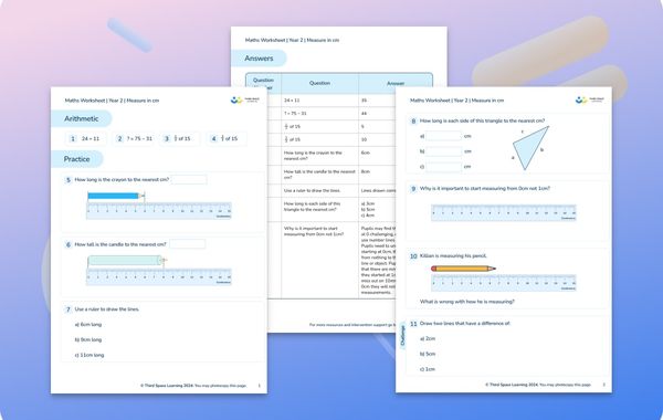 Maths Worksheet Measuring In cm Year 2