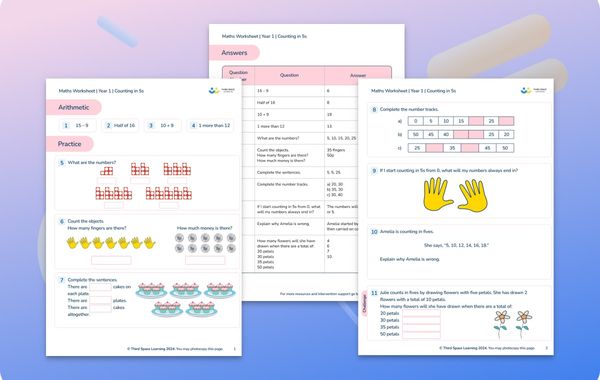 Maths Worksheet Counting in 5s Year 1
