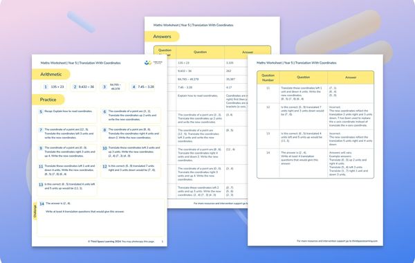 Maths Worksheet Translation With Coordinates Year 5