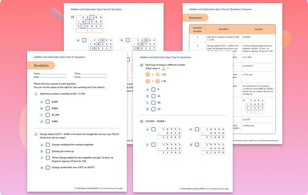 Diagnostic Quiz Addition and Subtraction Year 6