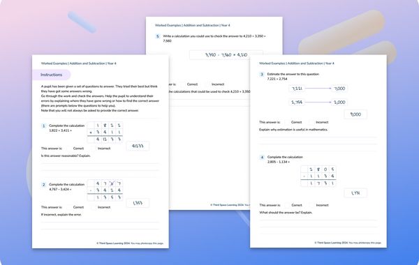 Worked Examples | Addition And Subtraction | Year 4