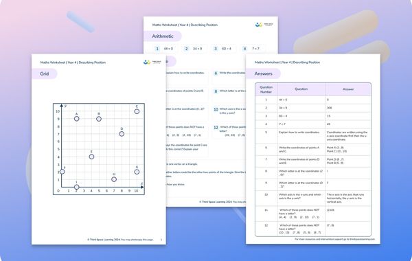 Maths Worksheet Describing Position Year 4