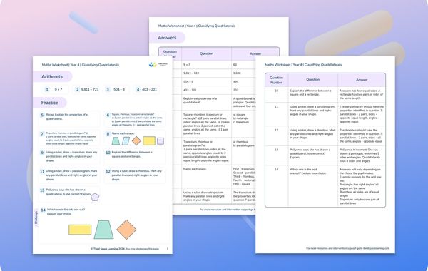 Maths Worksheet Classifying Quadrilaterals Year 4