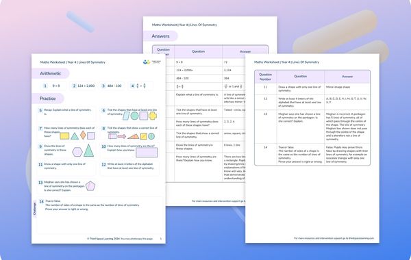 Maths Worksheet Lines of Symmetry Year 4