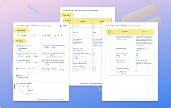Maths Worksheet Multiplying Fractions by Integers Year 5