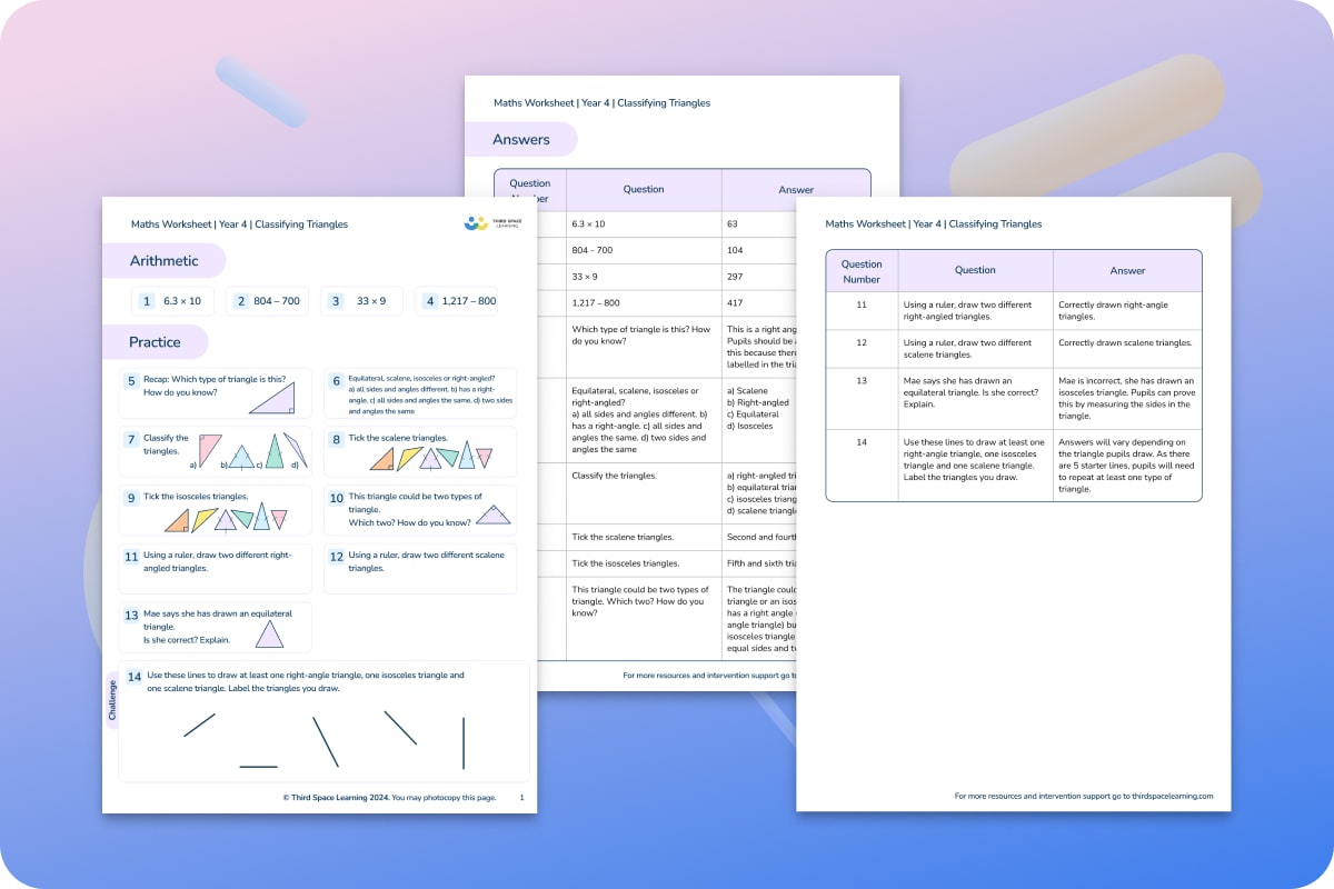 Maths Worksheets | Classifying Triangles | Year 4
