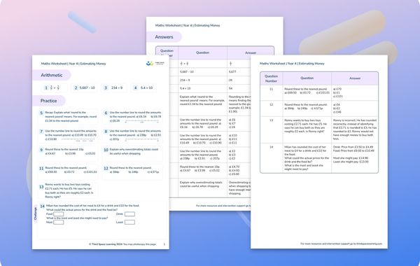 Maths Worksheet Estimating Money Year 4