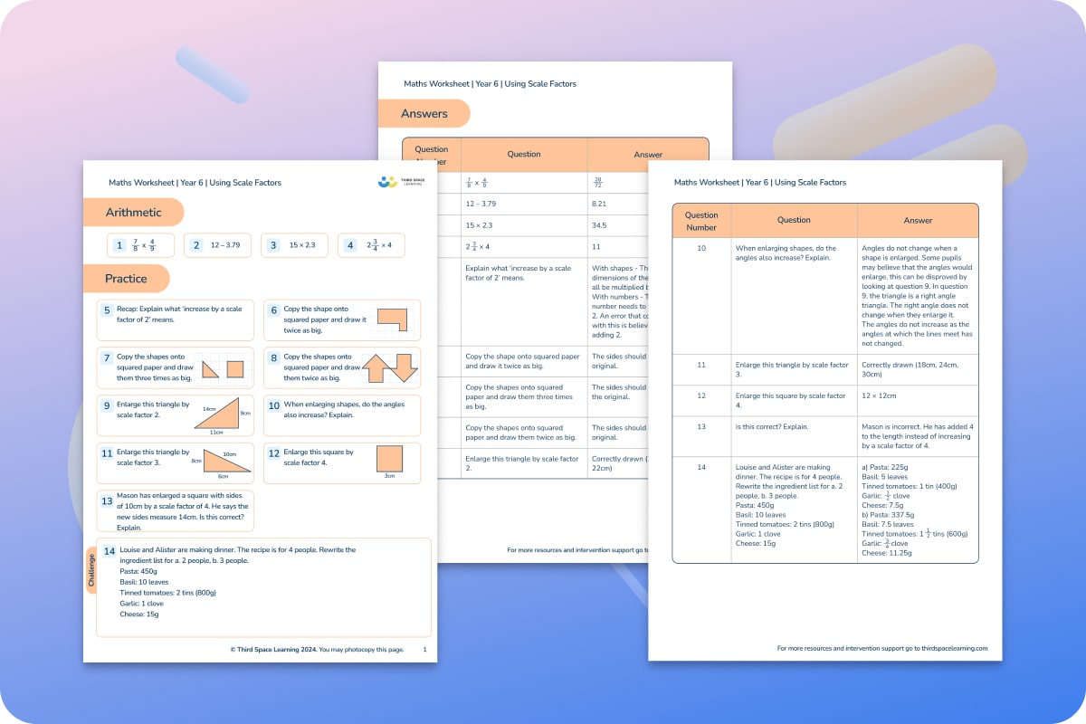 Maths Worksheets | Using Scale Factors | Year 6