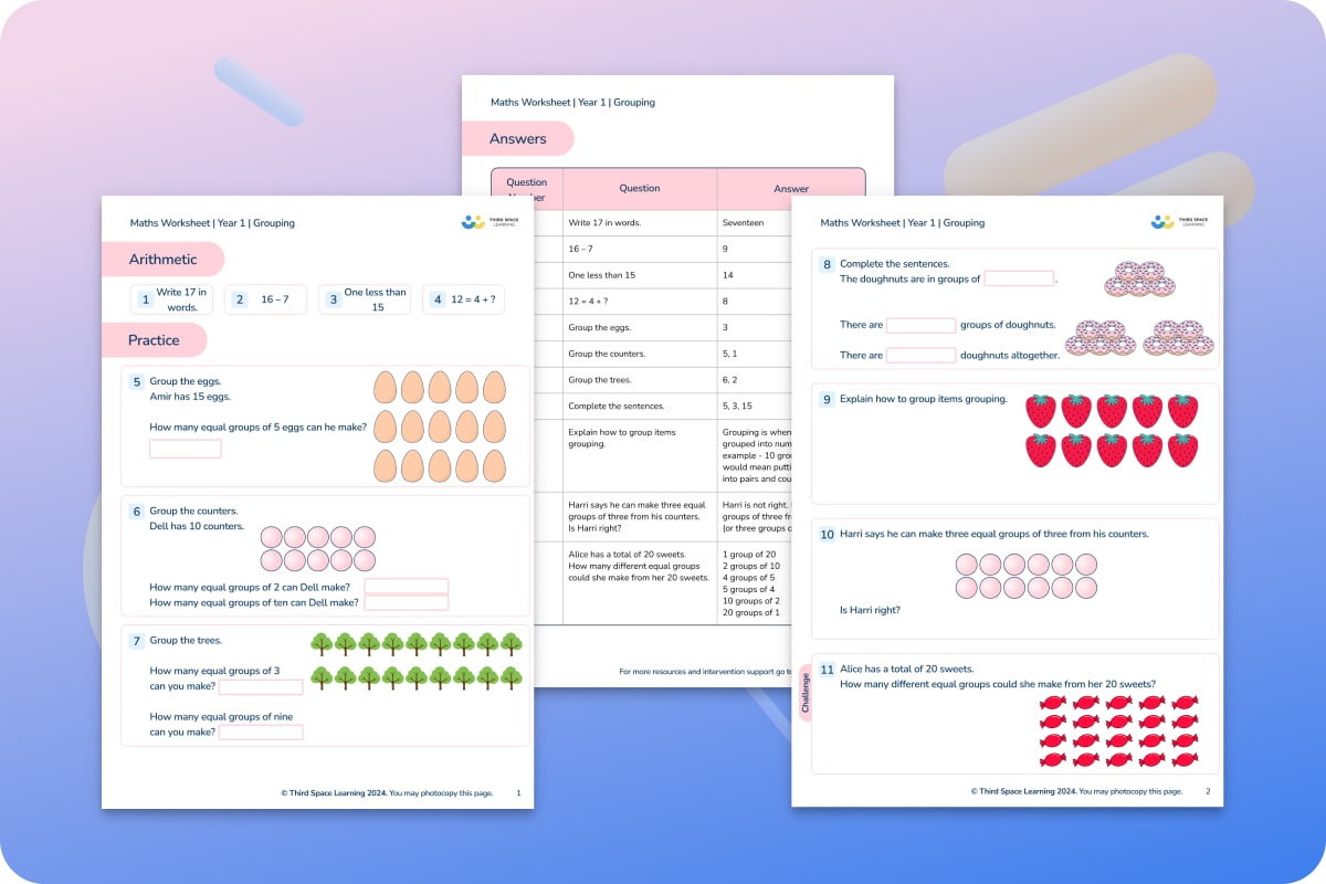 Maths Worksheets | Grouping | Year 1