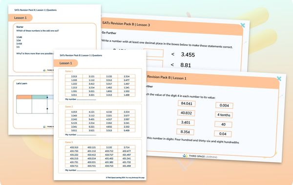 SATs Revision Pack B | Ordering And Comparing Numbers To 3 Decimal Places