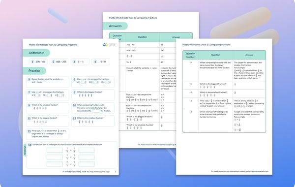 Maths Worksheet Comparing Fractions Year 3