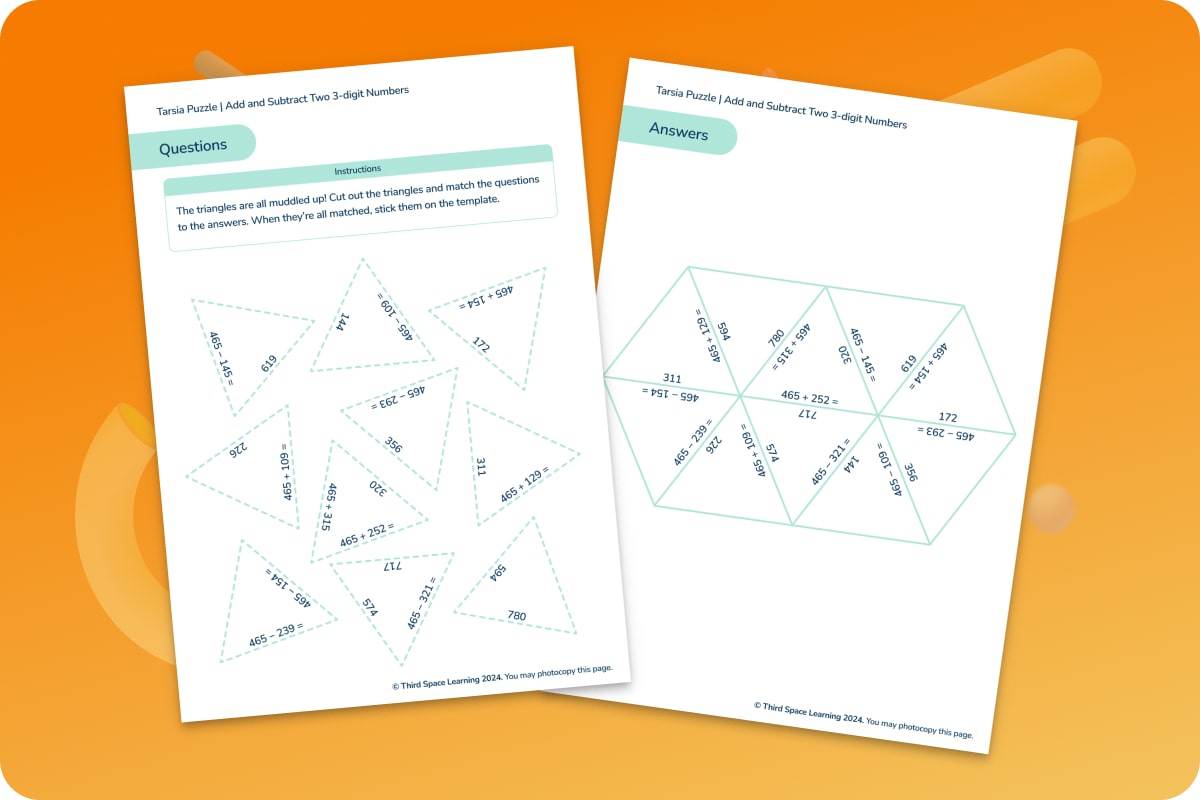 Tarsia Puzzle | Add And Subtract Two 3-Digit Numbers | Year 3