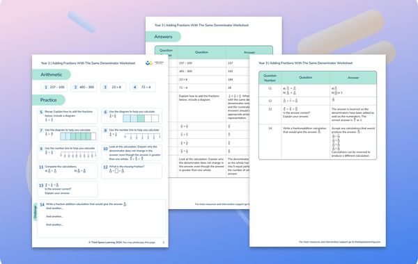 Maths Worksheet Adding Fractions With The Same Denominator Year 3