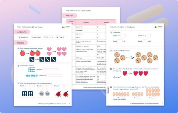 Maths Worksheet Making Doubles Year 1
