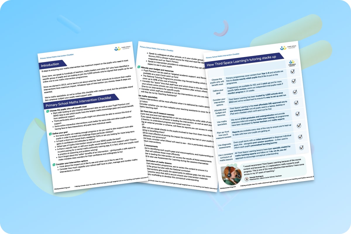 Primary School Maths Intervention Checklist