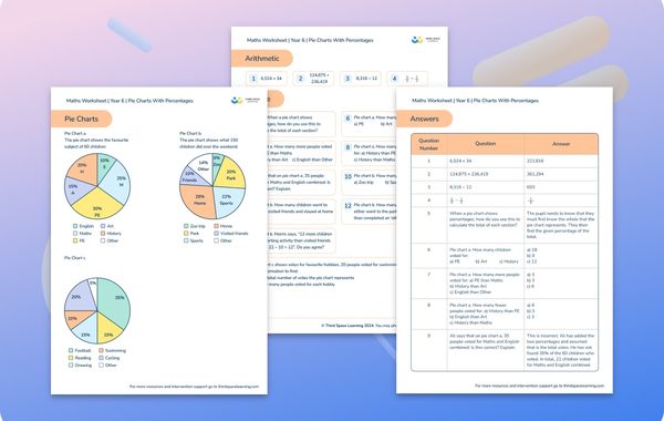 Maths Worksheet Pie Charts With Percentages Year 6