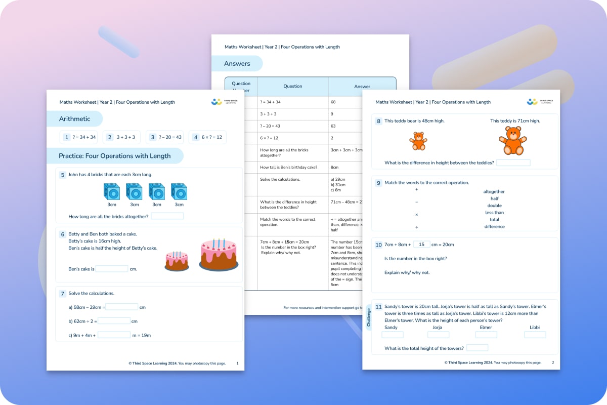 Maths Worksheet Four Operations with Length Year 2 | Maths Hub | Third ...