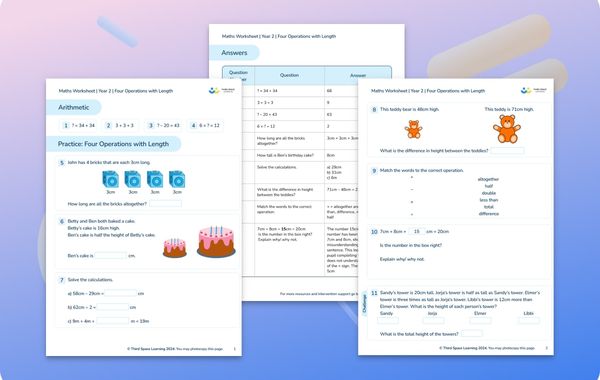 Maths Worksheet Four Operations with Length Year 2