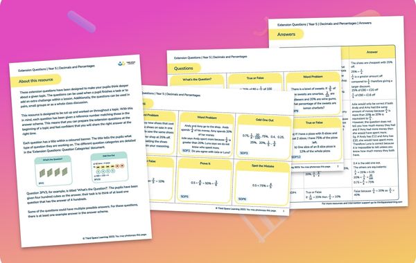 Extension Questions | Decimals And Percentages | Year 5
