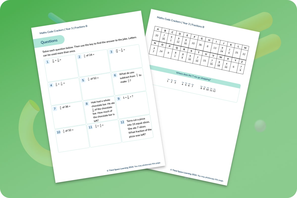 Maths Code Crackers Pack | Fractions B | Year 3