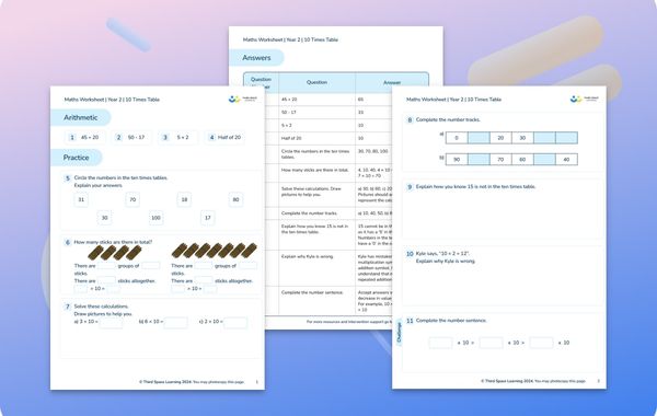 Maths Worksheet 10 Times Table Year 2