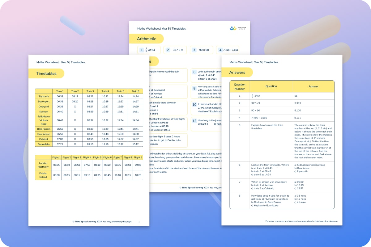 Maths Worksheets | Timetables | Year 5