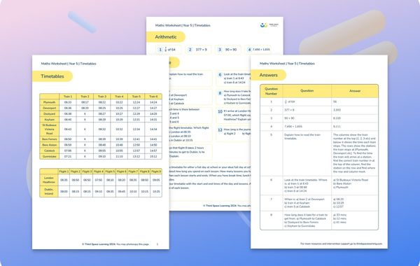 Maths Worksheet Timetables Year 5
