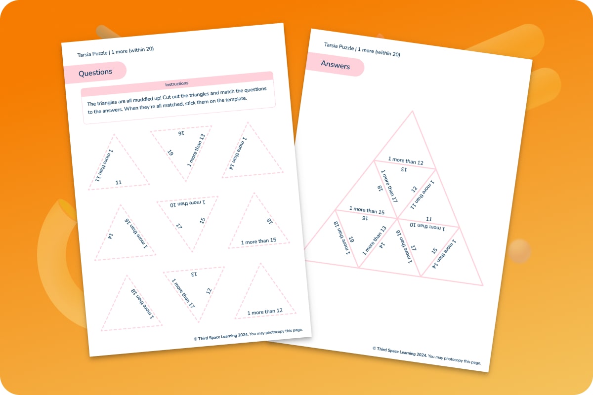 Tarsia Puzzle | 1 More Within 20 | Year 1