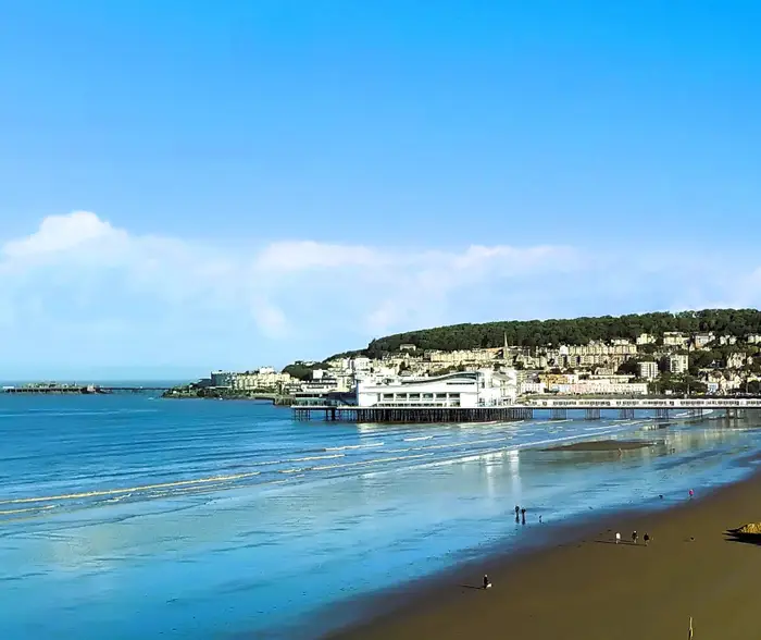 Weston beach with Grand and Birnbeck piers