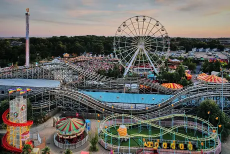 Dreamland amusement park showing the scenic railway and big wheel