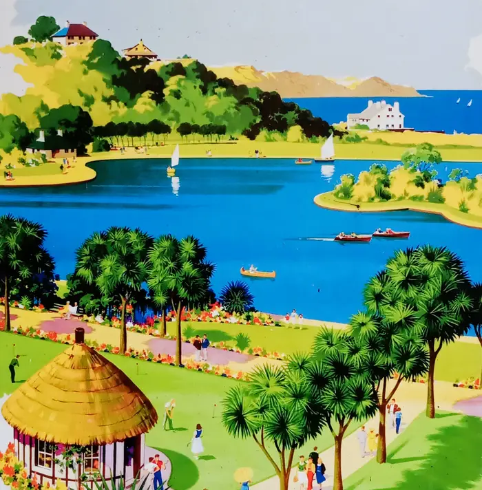 Detail of vintage travel poster showing Ramsey, Isle of Man